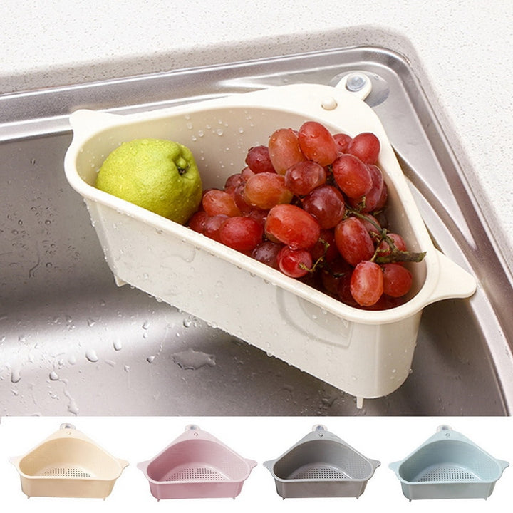 Kitchen Triangular Sink Strainer Drain Vegetable Fruit Drainer Basket Suction Cup Sponge Rack Storage ToolSink Filter Shelf #25